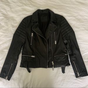 All Saints Black Leather Biker Jacket Sz 10
